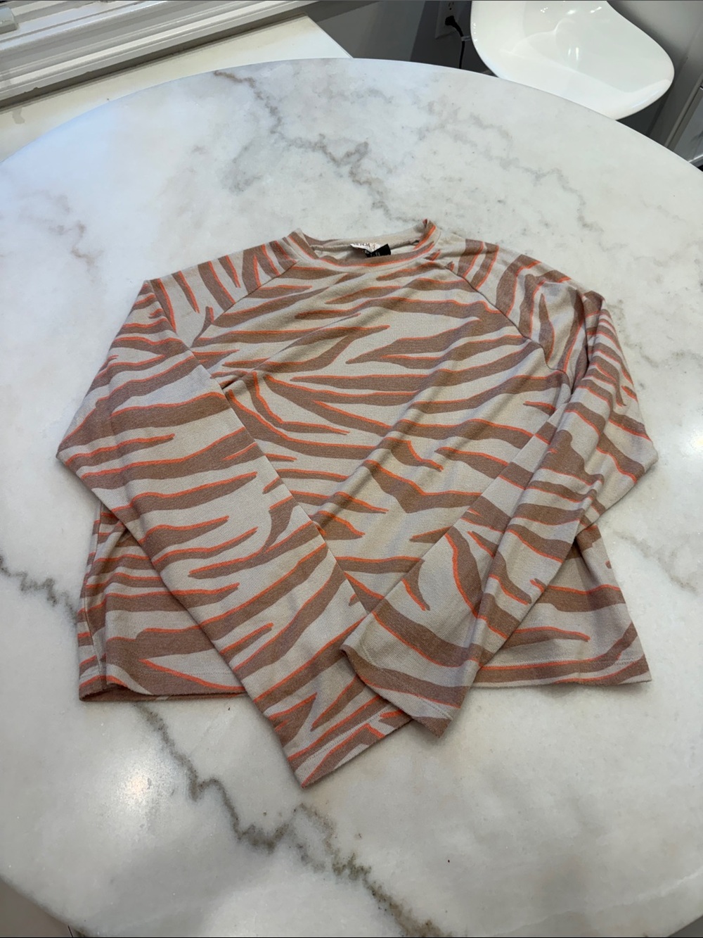 Beach Riot Long-Sleeve Zebra Stripe Top in Peach and Beige